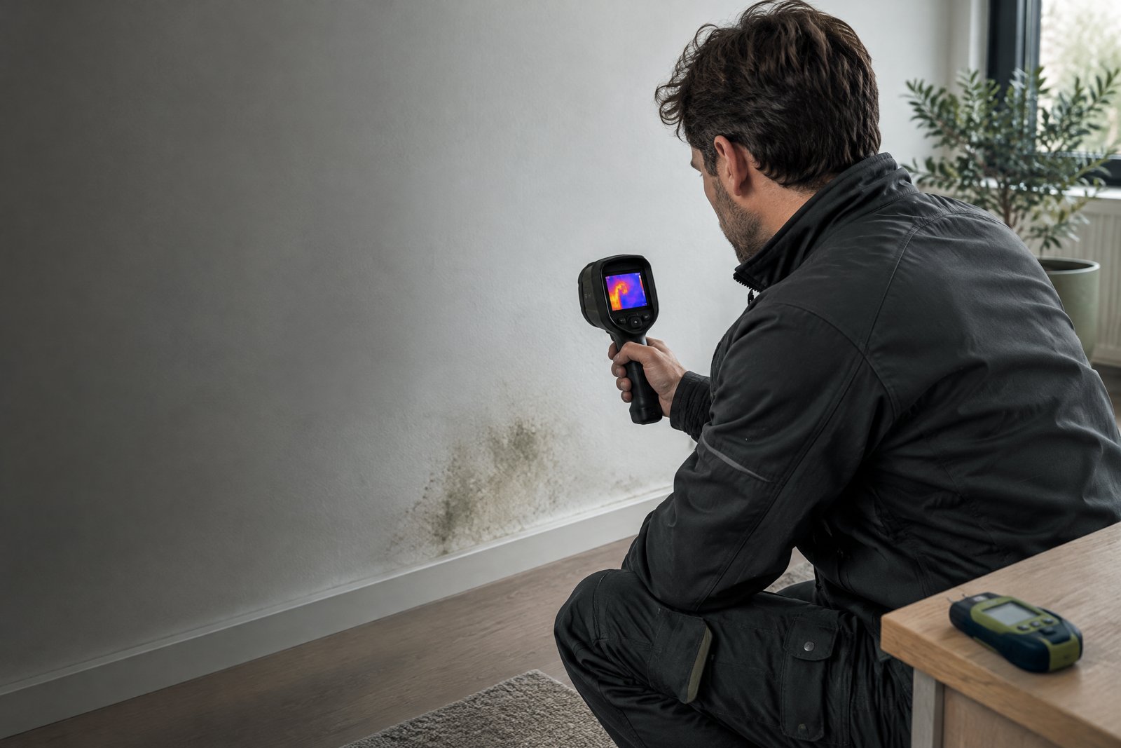 Illustratie van infraroodonderzoek bij een vochtplek in een woning