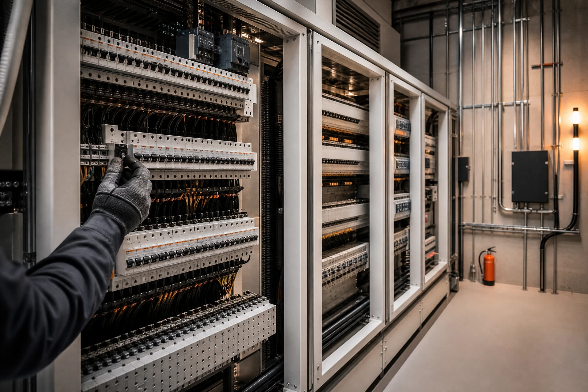 Geordende elektrotechnische installatie in een technische ruimte